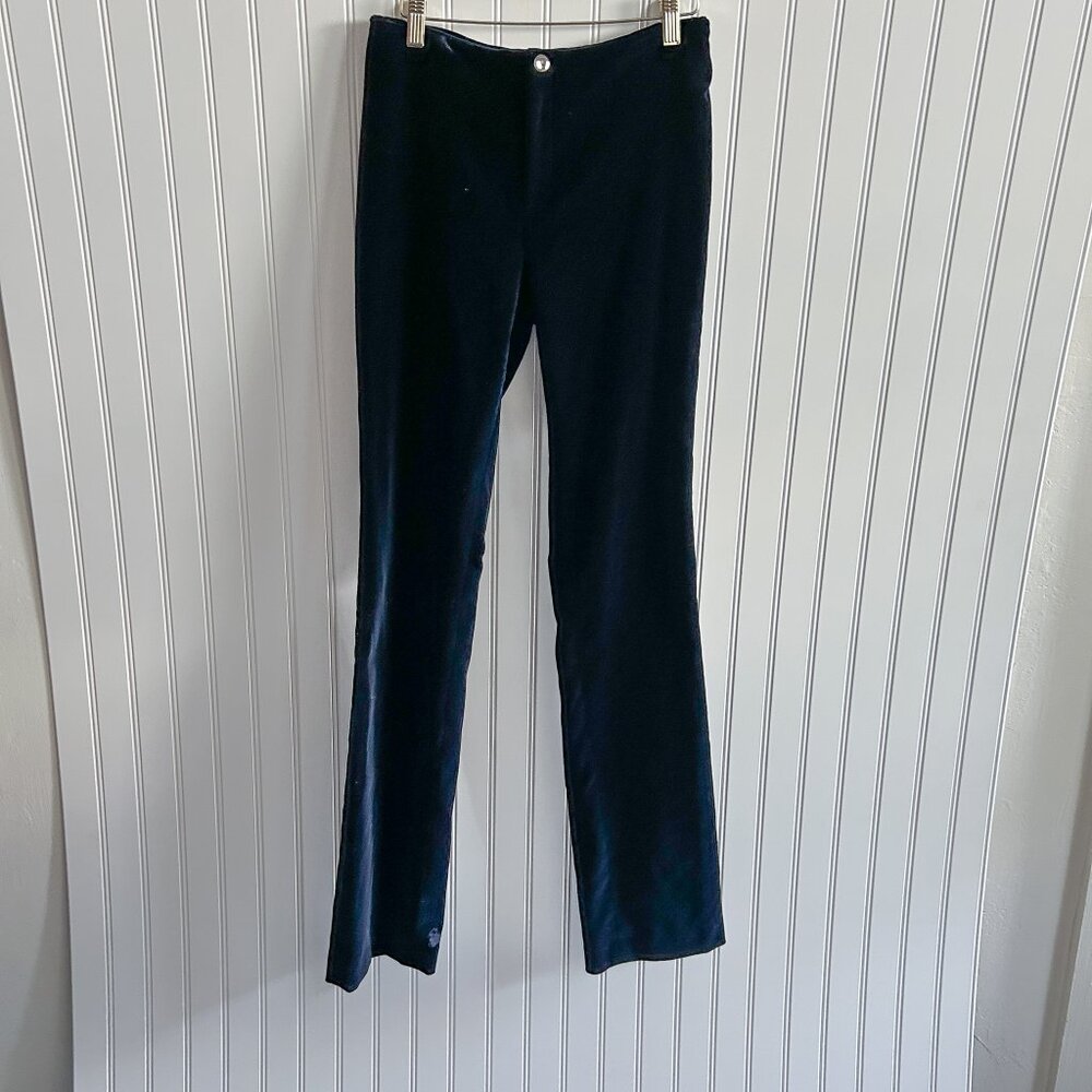 Vintage 90s Y2K Ralph Lauren Black Label Navy Blue Velour Low Rise Boot Cut Pant